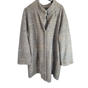 Max Studio Heathered Grey Boucle Knit Mock Neck Longline Coat Plus Size 1X